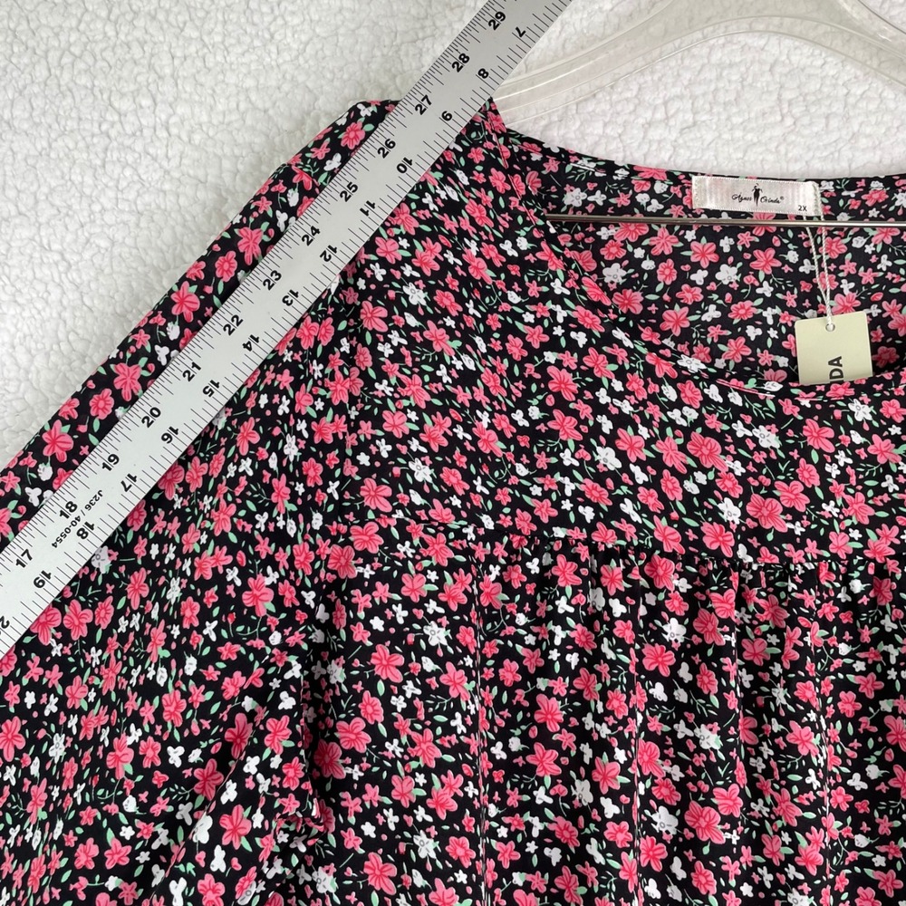 Agnes Orinda Womens Size 2X Pink Floral Blouse Long Sleeve Scoop Neck Top NEW - Picture 8 of 10